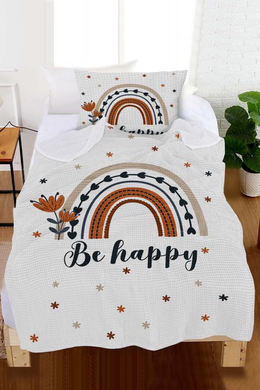 Be%20Happy%20Gökkuşağı%20Desenli%20Tek%20Kişilik%20Pike%20(%20Yastık%20Kılıflı%20)